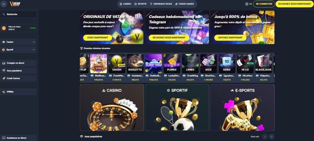 Vatan Game Casino page accueil